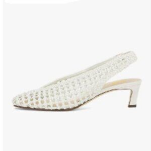 White Women's Slingback Strap Square Toe Pump Slip On Low Kitten Heels Sandals